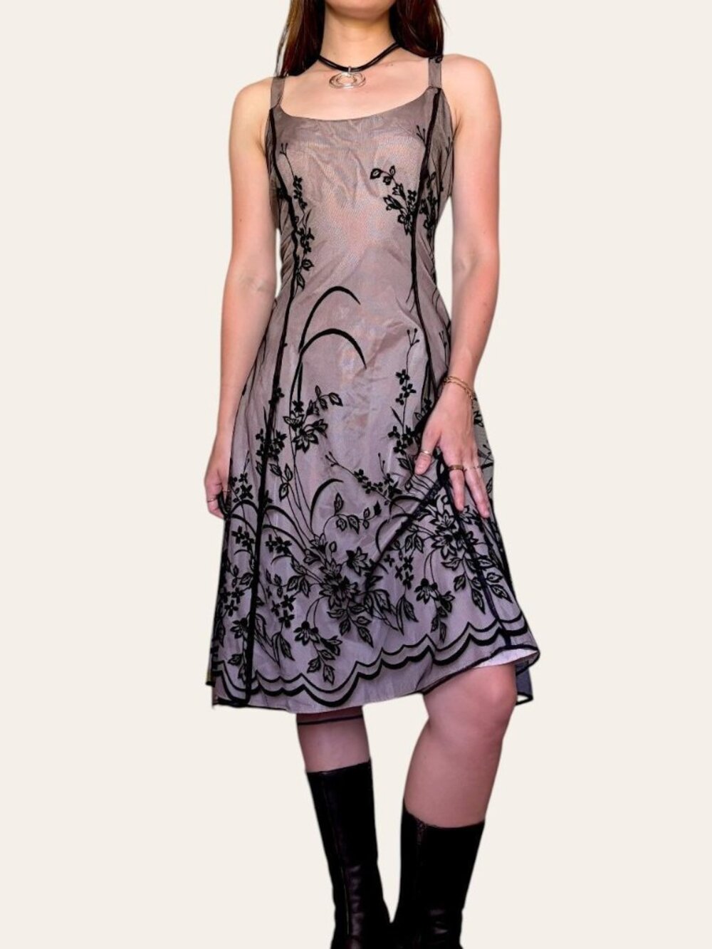 2000s/2010s Dressbarn blush/black mesh dark fairy semi-formal dress Medium